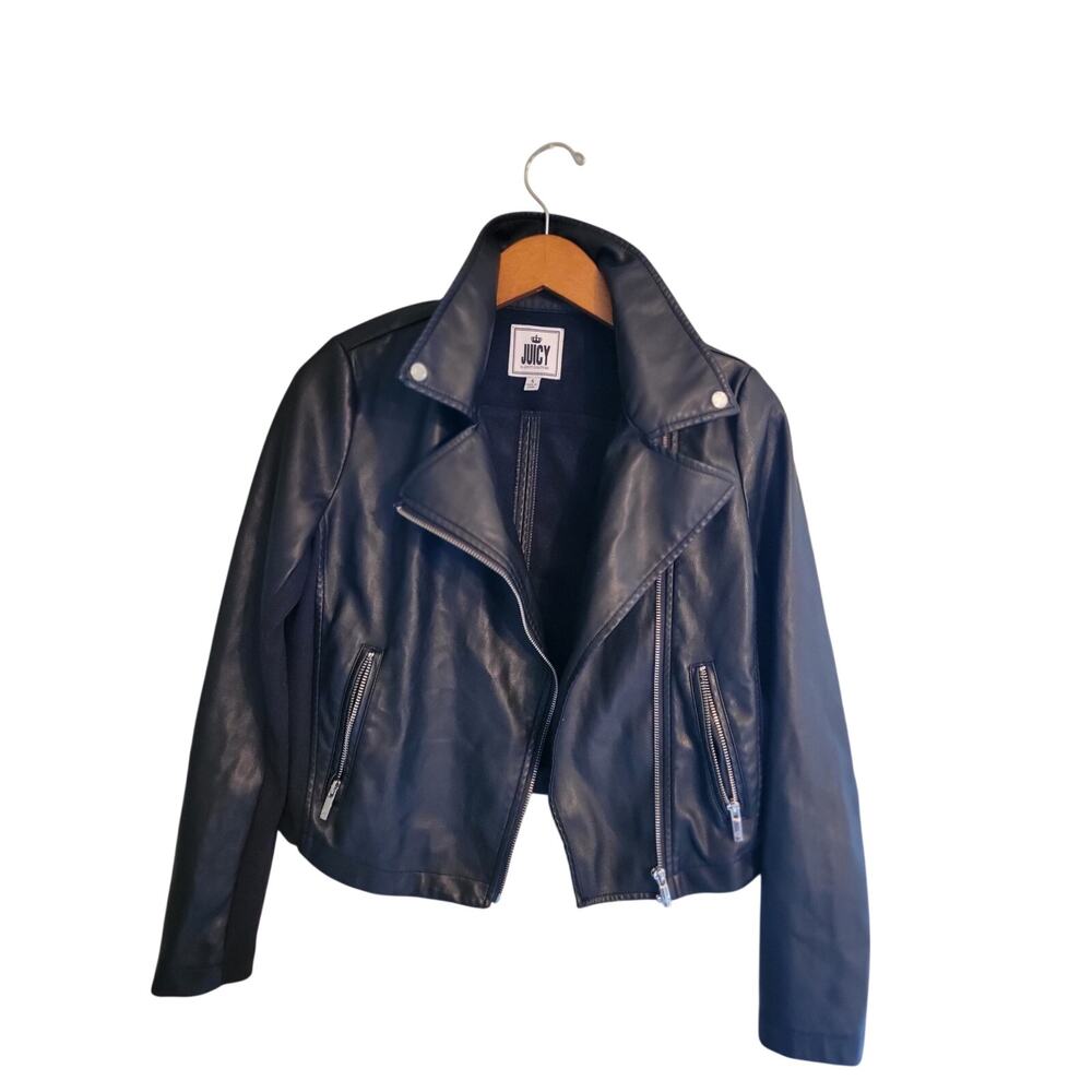 JUICY COUTURE Lightweight Motorcycle LEATHER LIKE JACKET Black SZ sbggbggv fcx